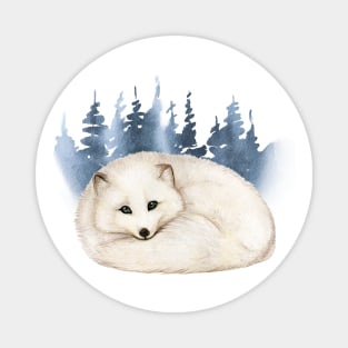 Watercolor white wolf laying Magnet